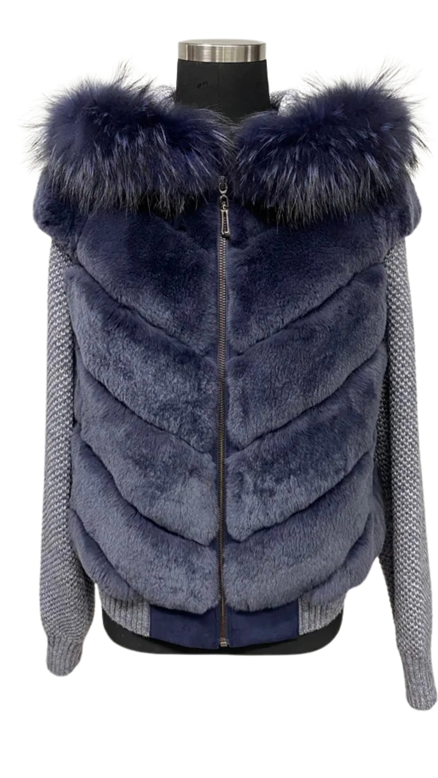 Alpine Lapin Fox Fur trip jacket
-Blue