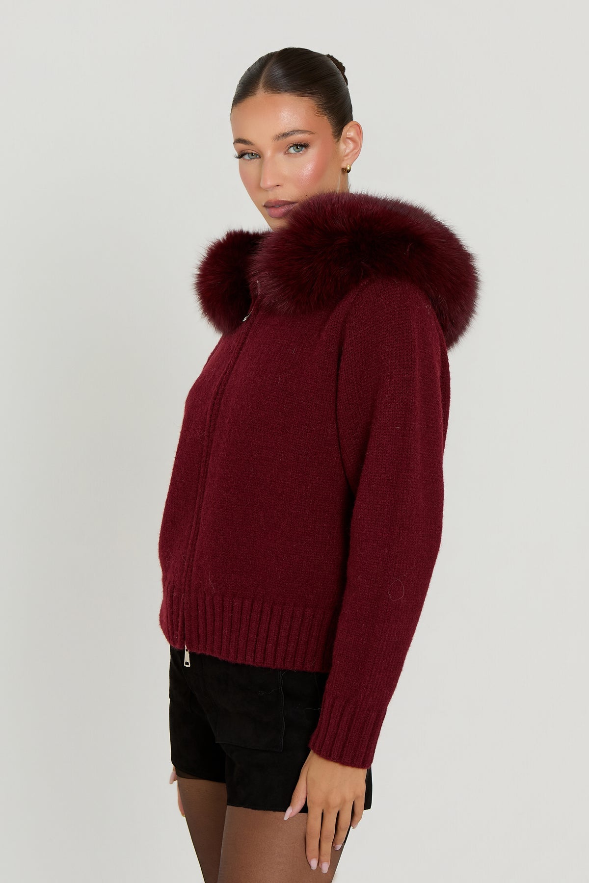 Melly Chic Fur Cardigan- Red