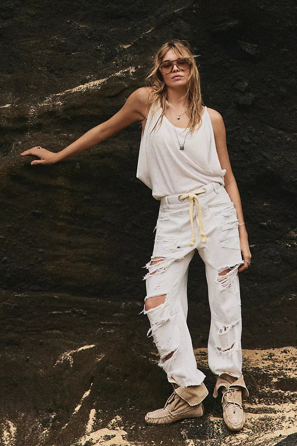 Moxie Low Slung Pull On Barrel Wide Leg-Sea Mist