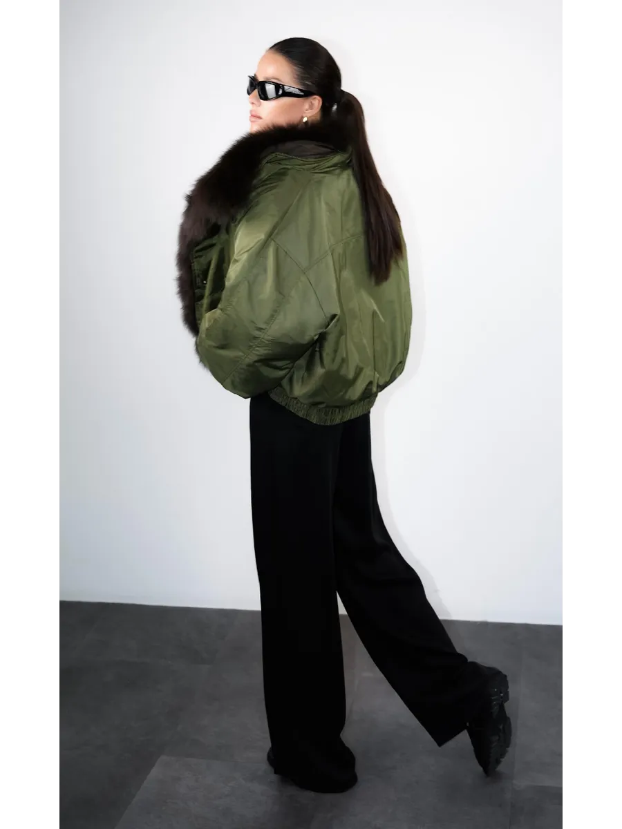 Olive Shadow Fox Fur Jacket