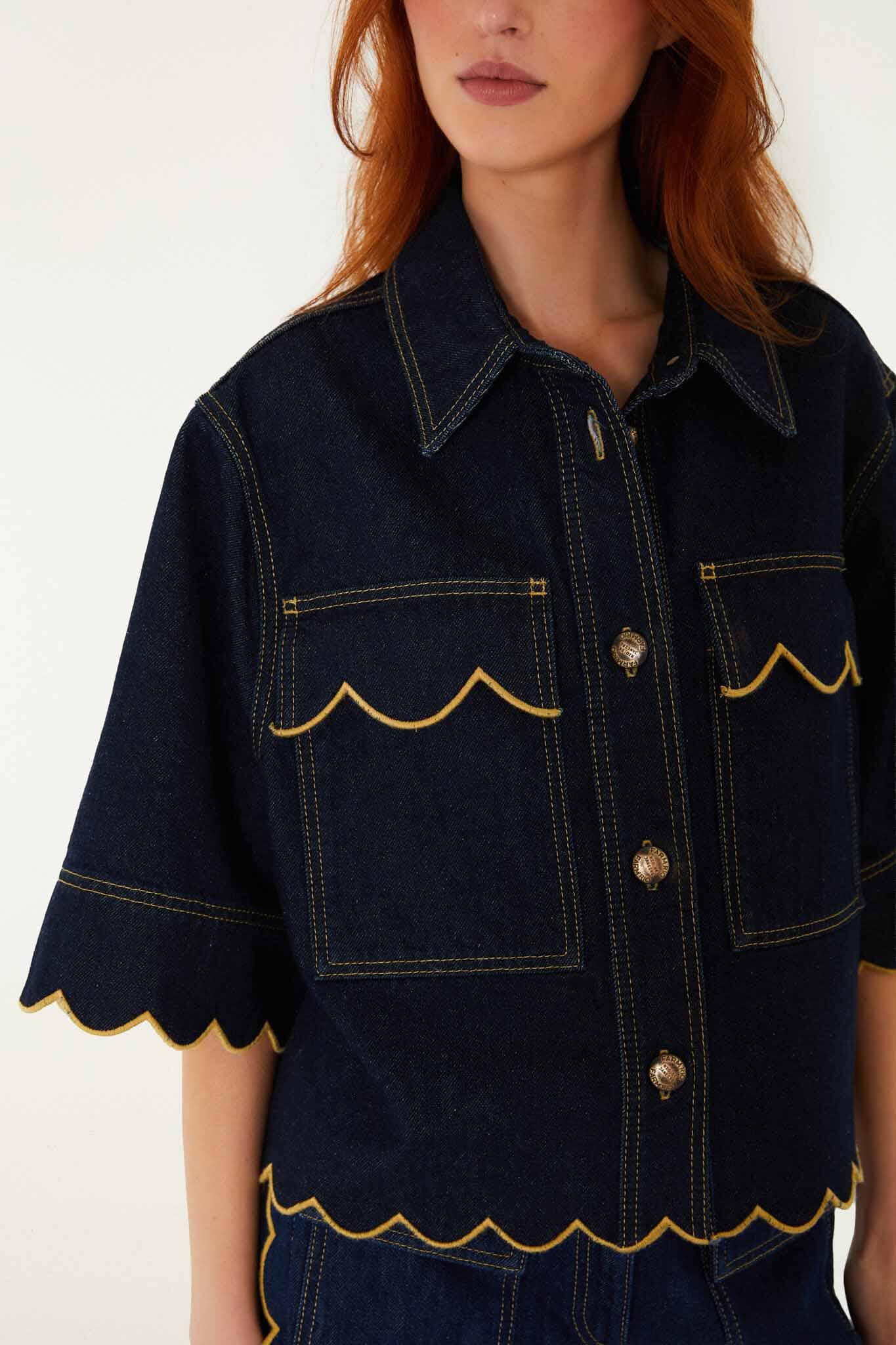 Dark Denim Wavy Hem Short Set