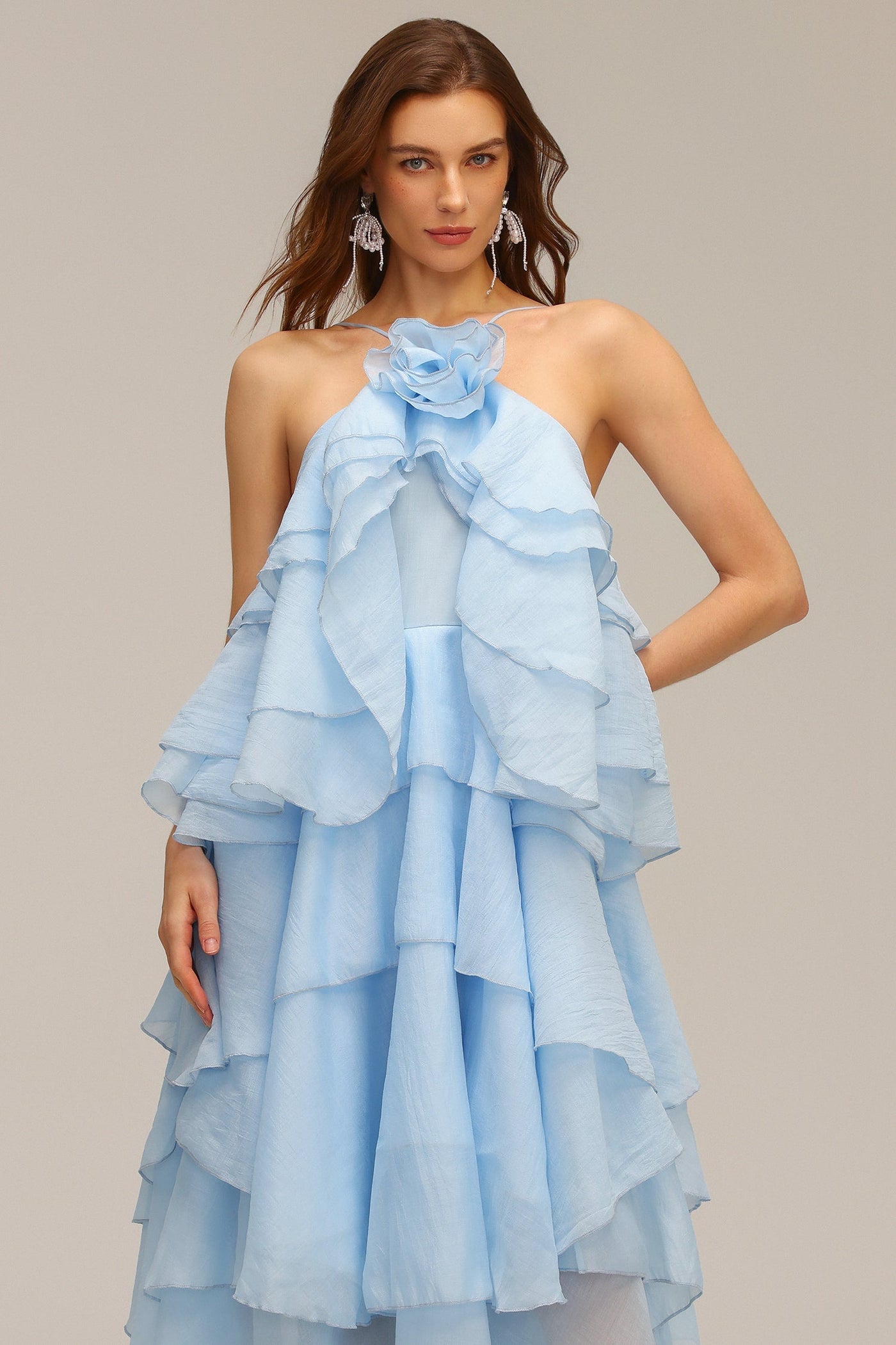 Sky Blossom Tiered Maxi Dress