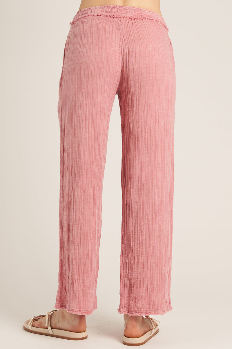 Rose Textured Straight-Leg Pants