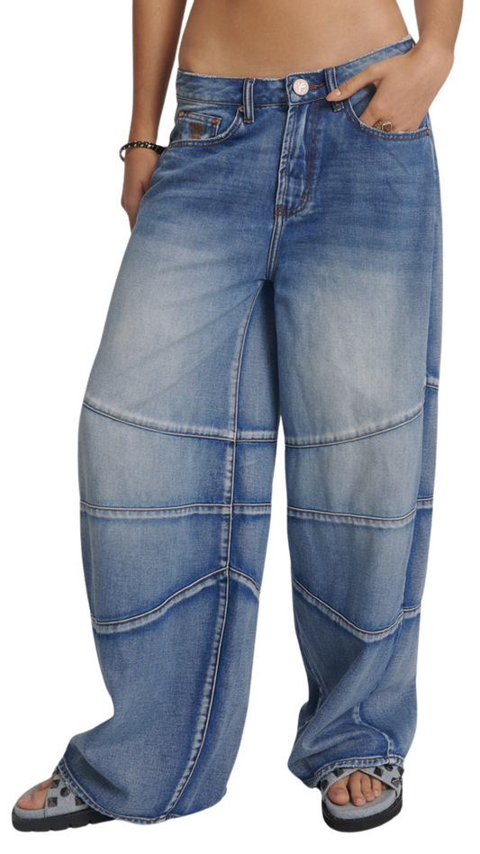 Barrel Leg Denim Jeans - Blue Summer