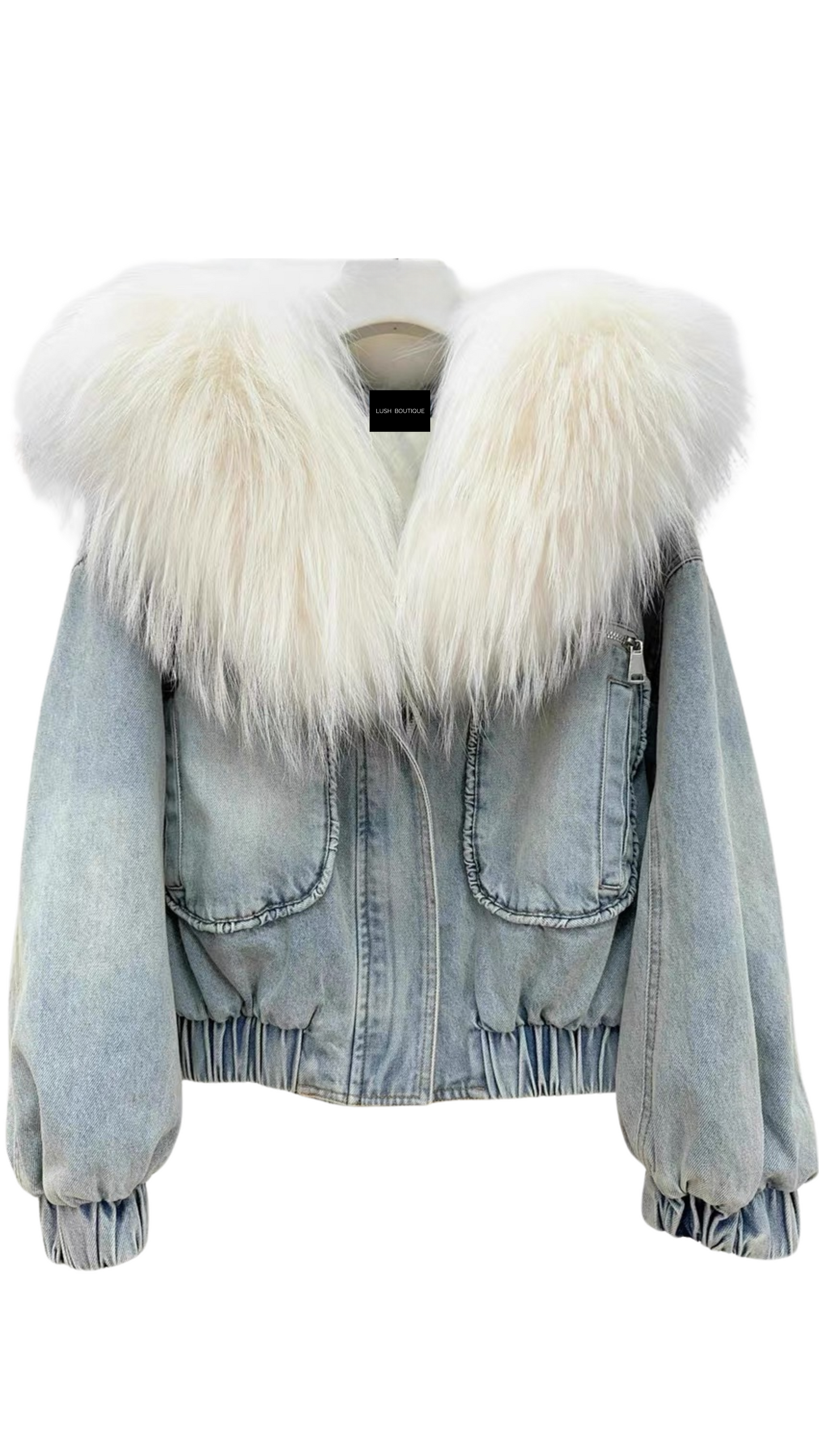 Celine Denim Fox Fur Jacket -Ligh Blue