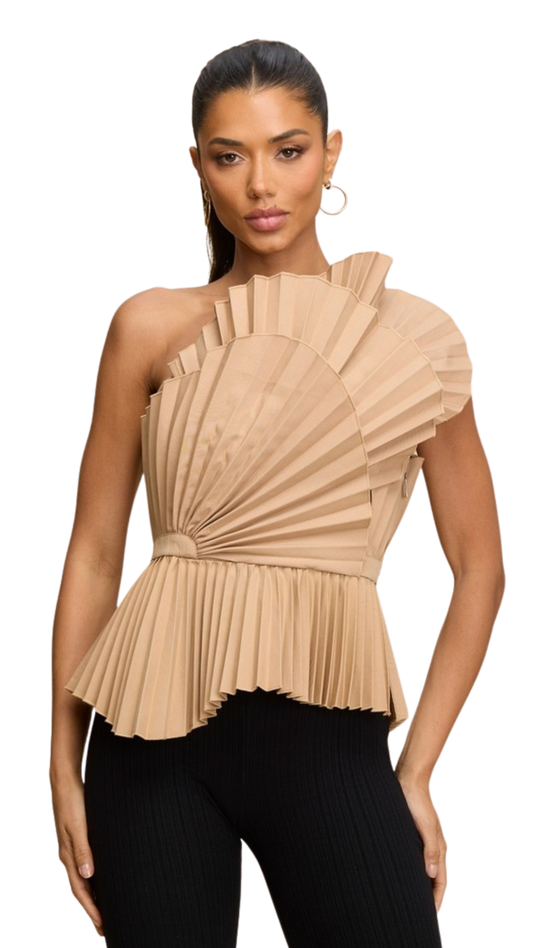Nude Fan Pleat Top