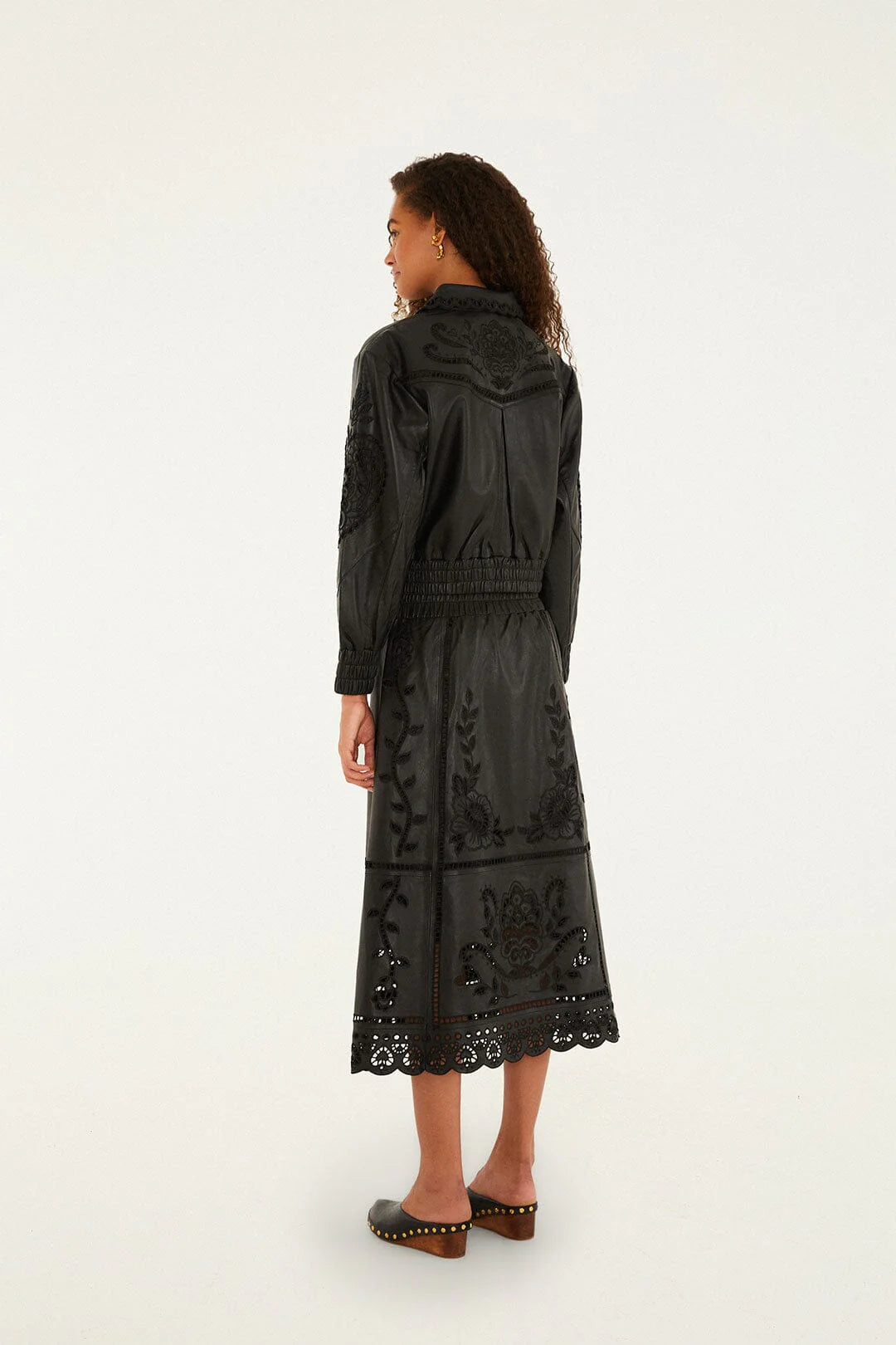 Black Richelieu Heart Leather Skirt