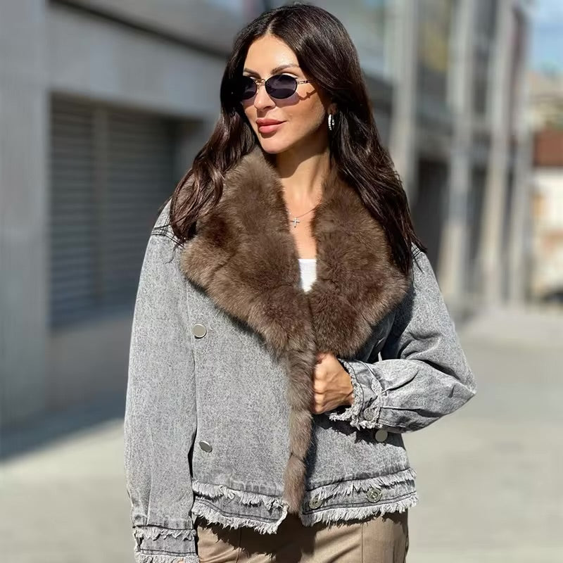 The Sierra Fox Fur Denim Bomber