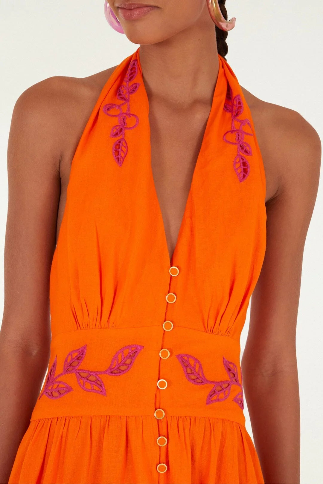 Orange Fruit Richelieu Artisanal Maxi Dress