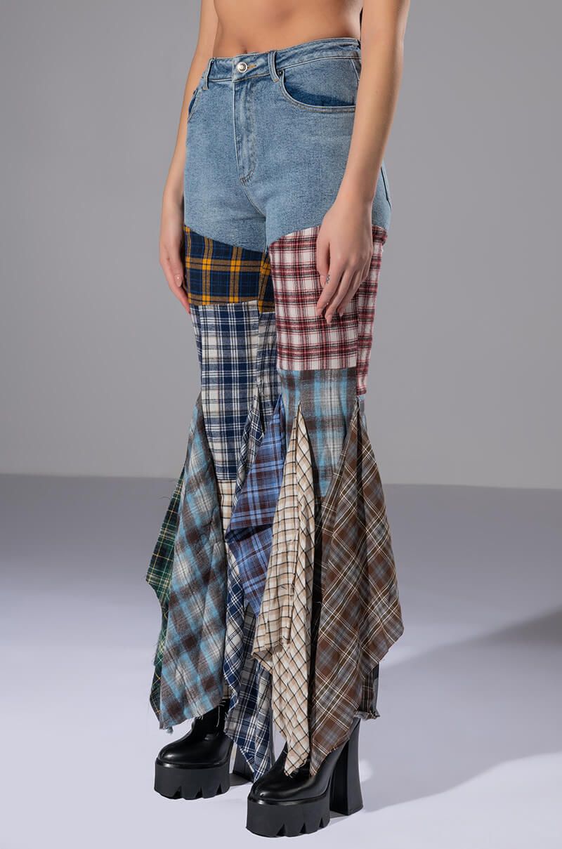 Plaid Denim Pants