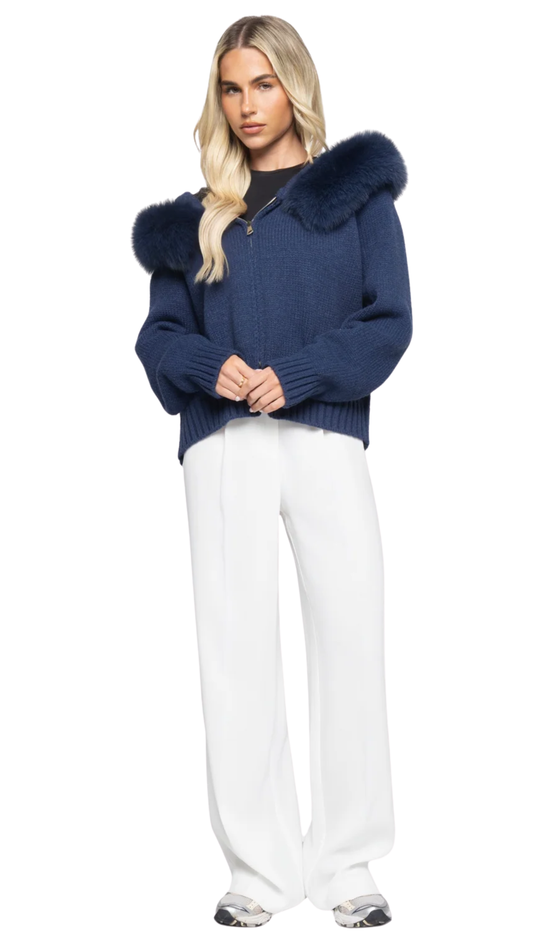 Melly Chic Fur Cardigan- Navy