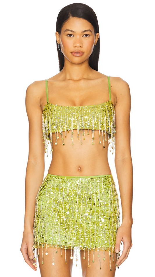 Yasmin Hand Beaded Set - Chartreuse