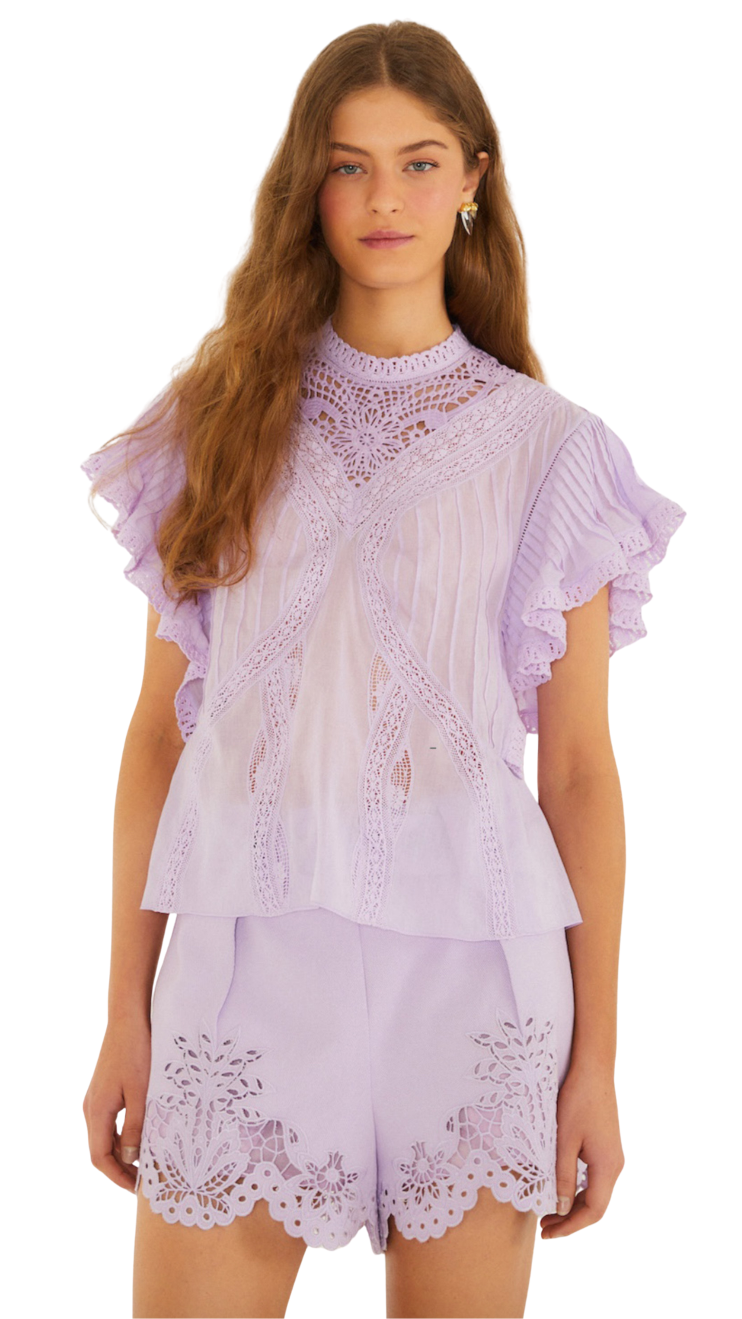 Lace Ruffle Sleeve Shorts Set