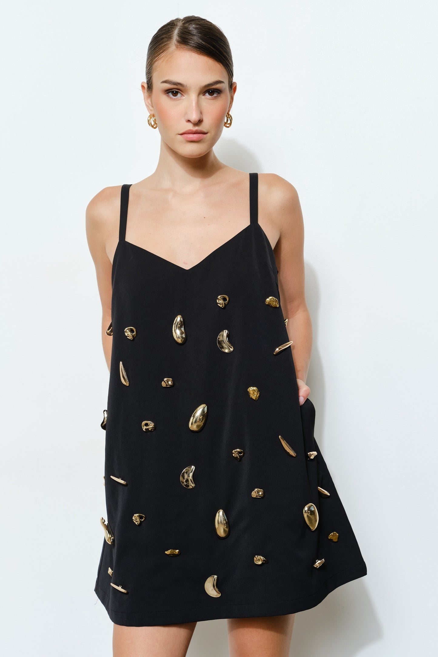 Pearl Sculpt Slip Dress – Black