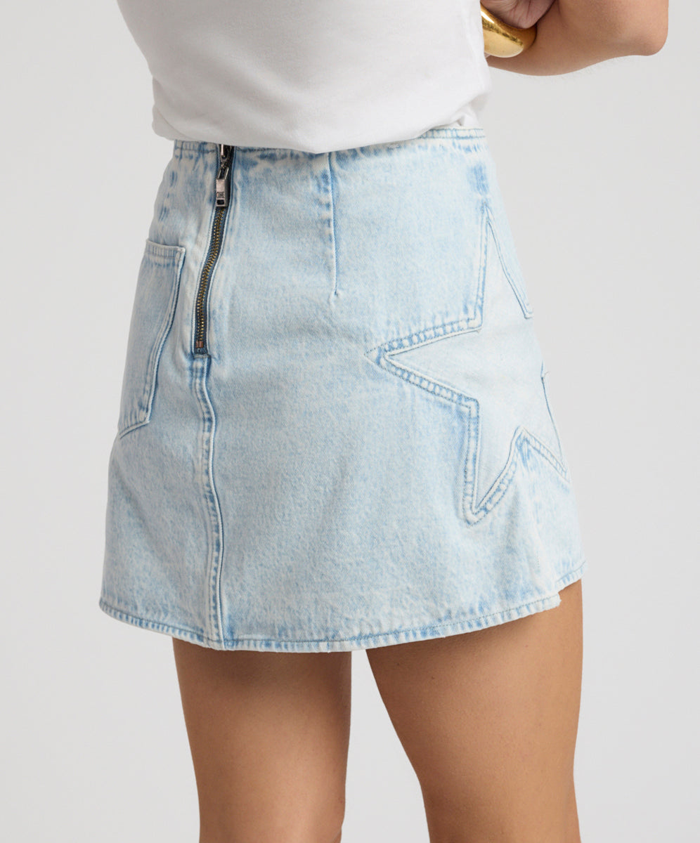 Starstruck Vixen High Waist Mini Denim Skirt - Beach Blue