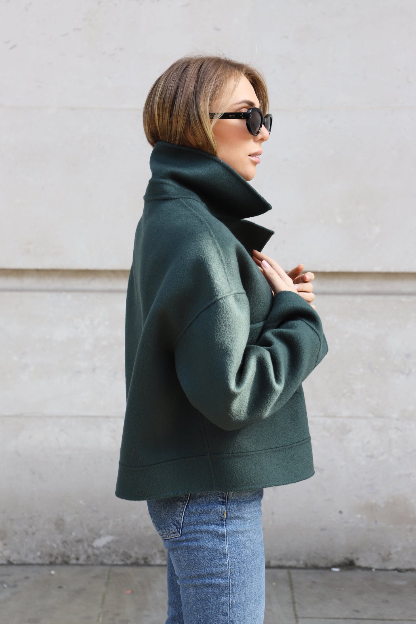 Regent Cashmere Jacket Fox Collar-Emerald