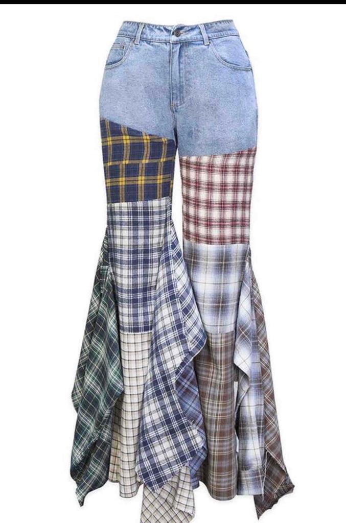 Plaid Denim Pants