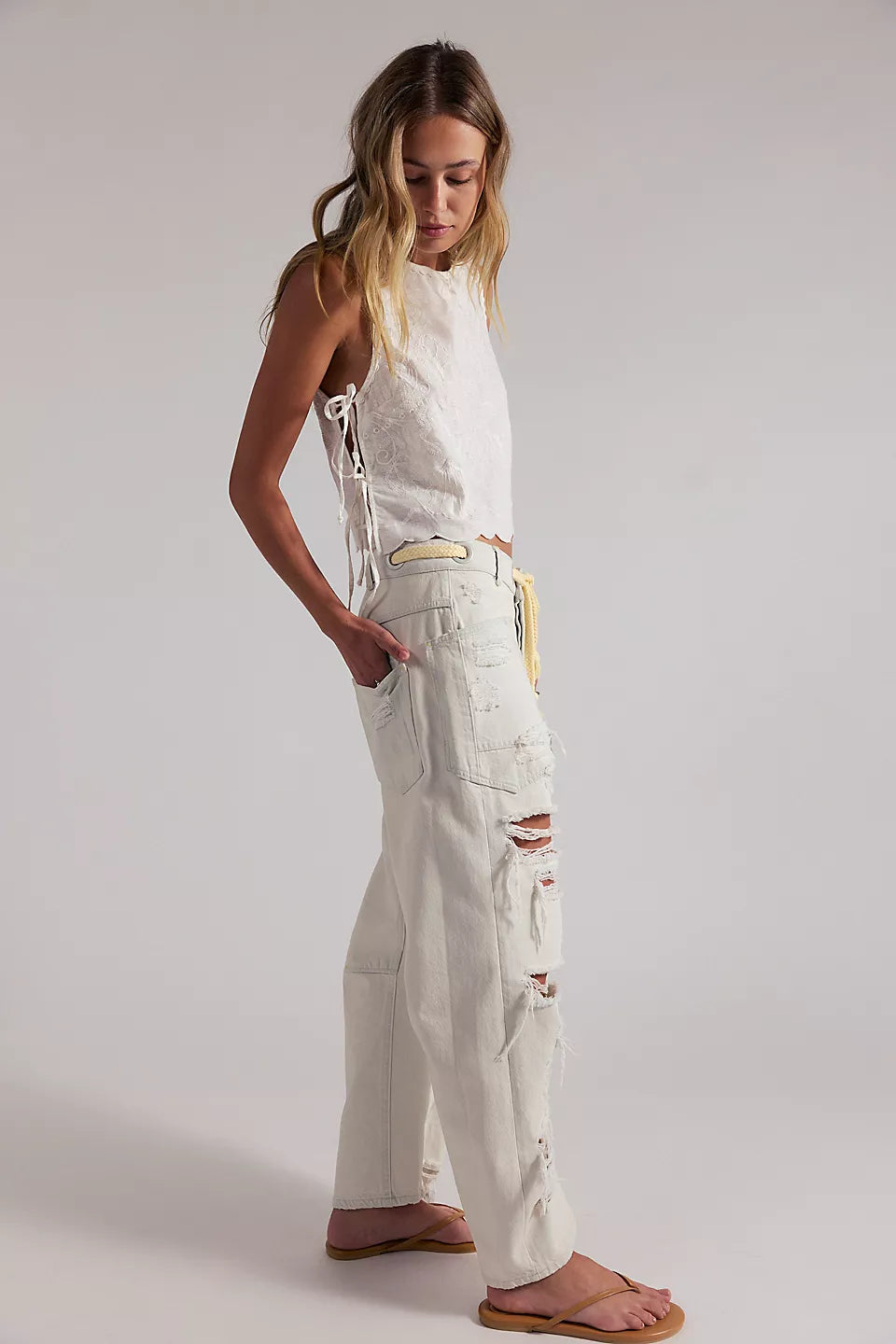 Moxie Low Slung Pull On Barrel Wide Leg-Sea Mist