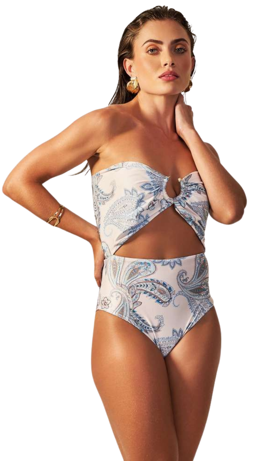 BLUE PAISLEY TEXTURED BODY SCARF SWIMSUIT