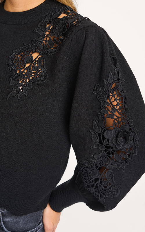 Black Lace Knit Sweater