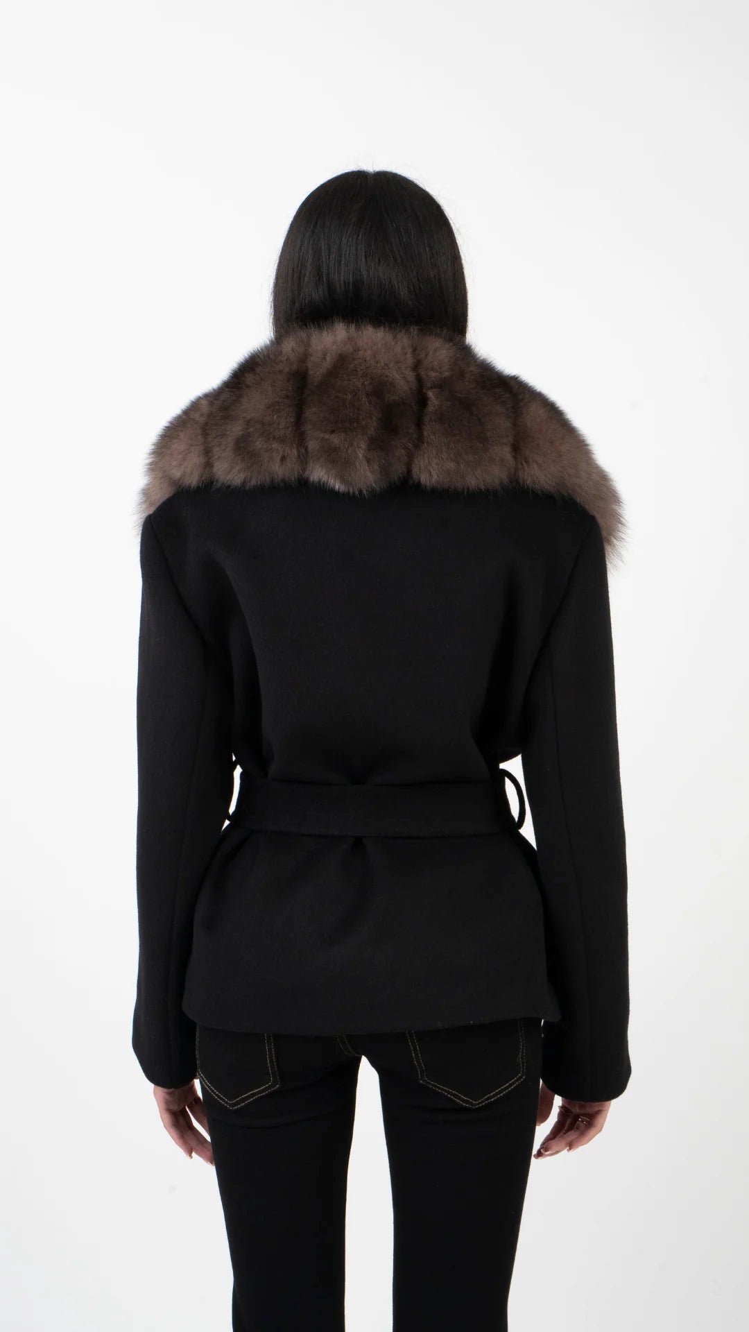 The Maci Belted Coat with Fur Collar