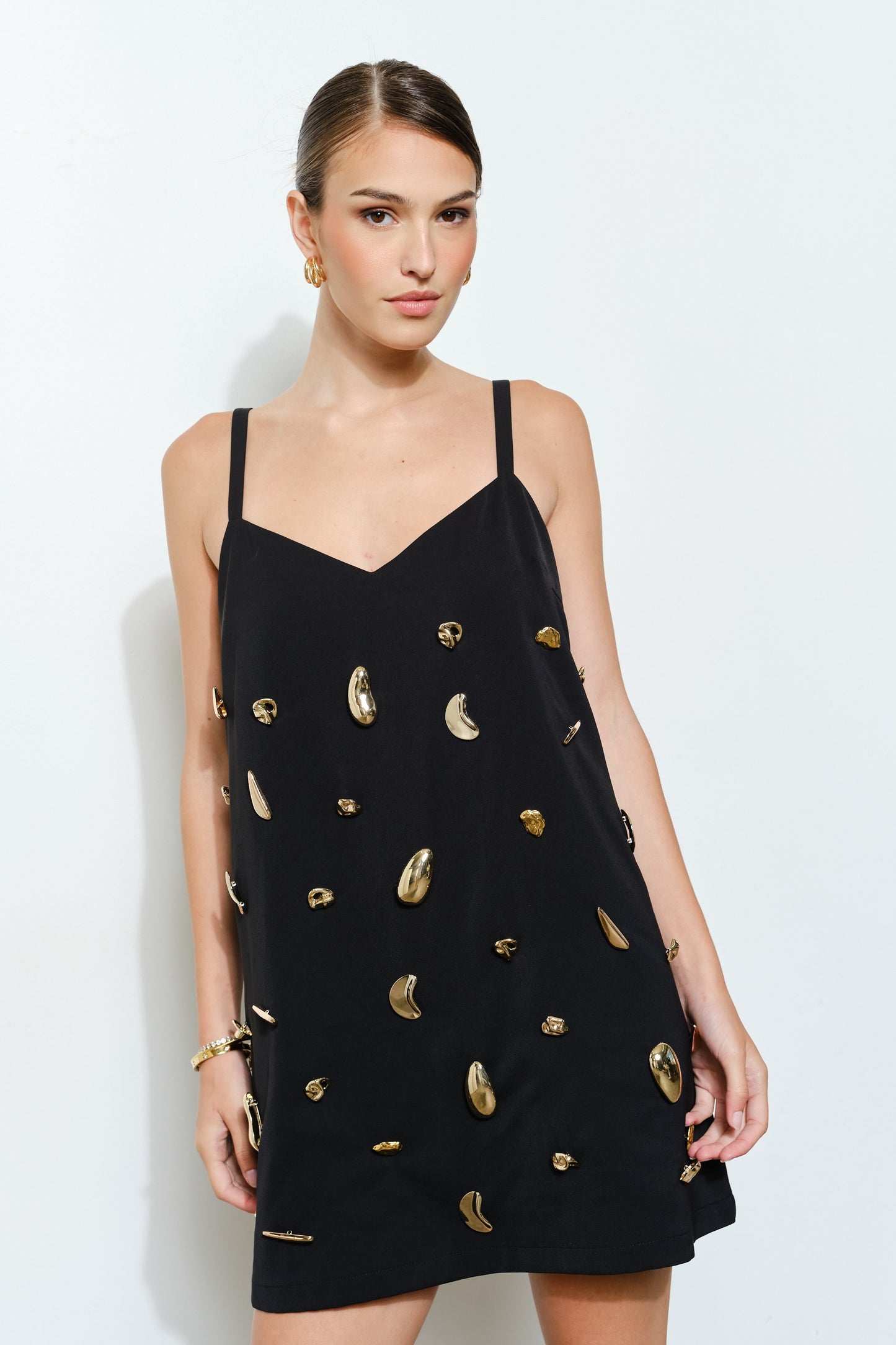 Pearl Sculpt Slip Dress – Black