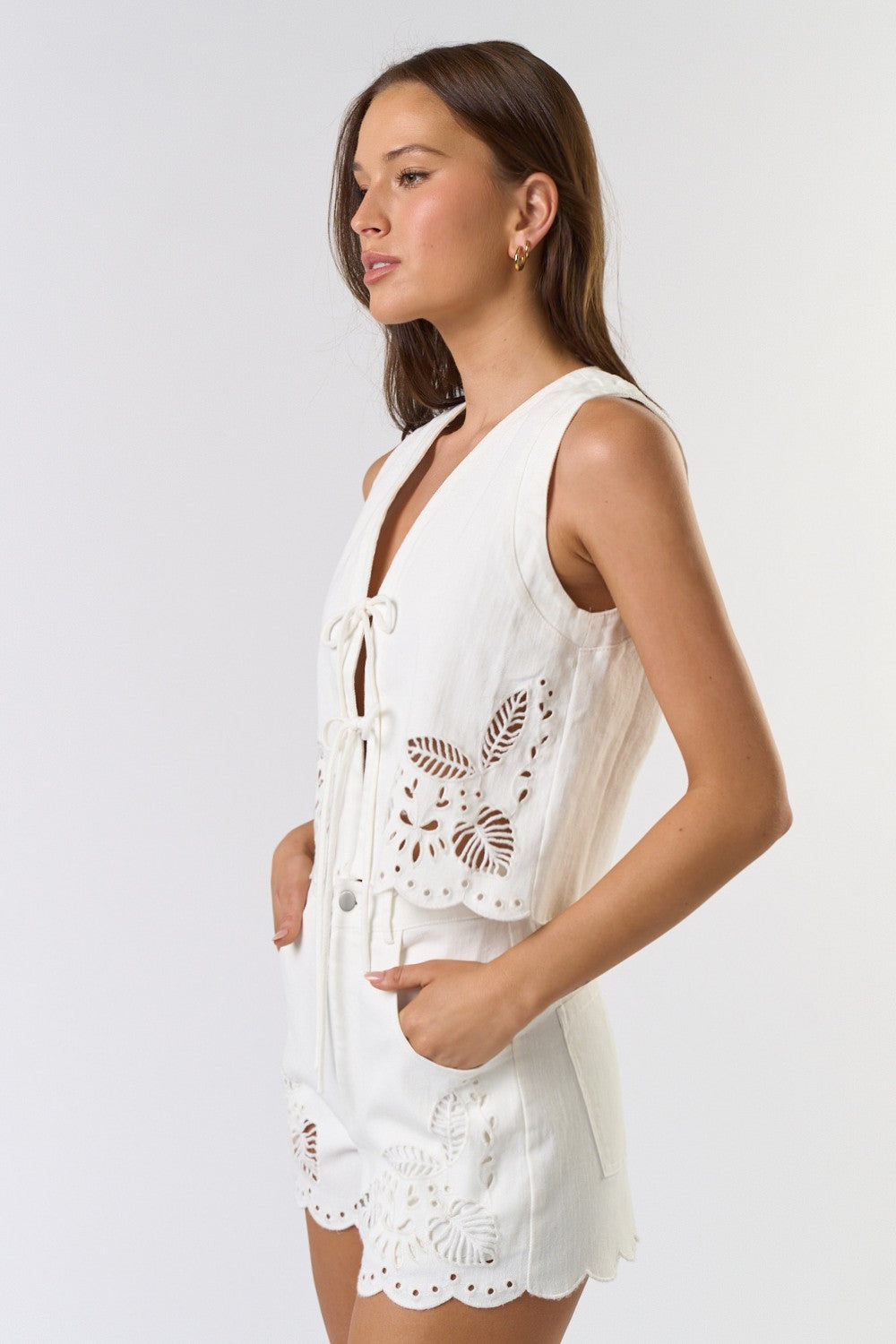 White Denim Cut Out Set
