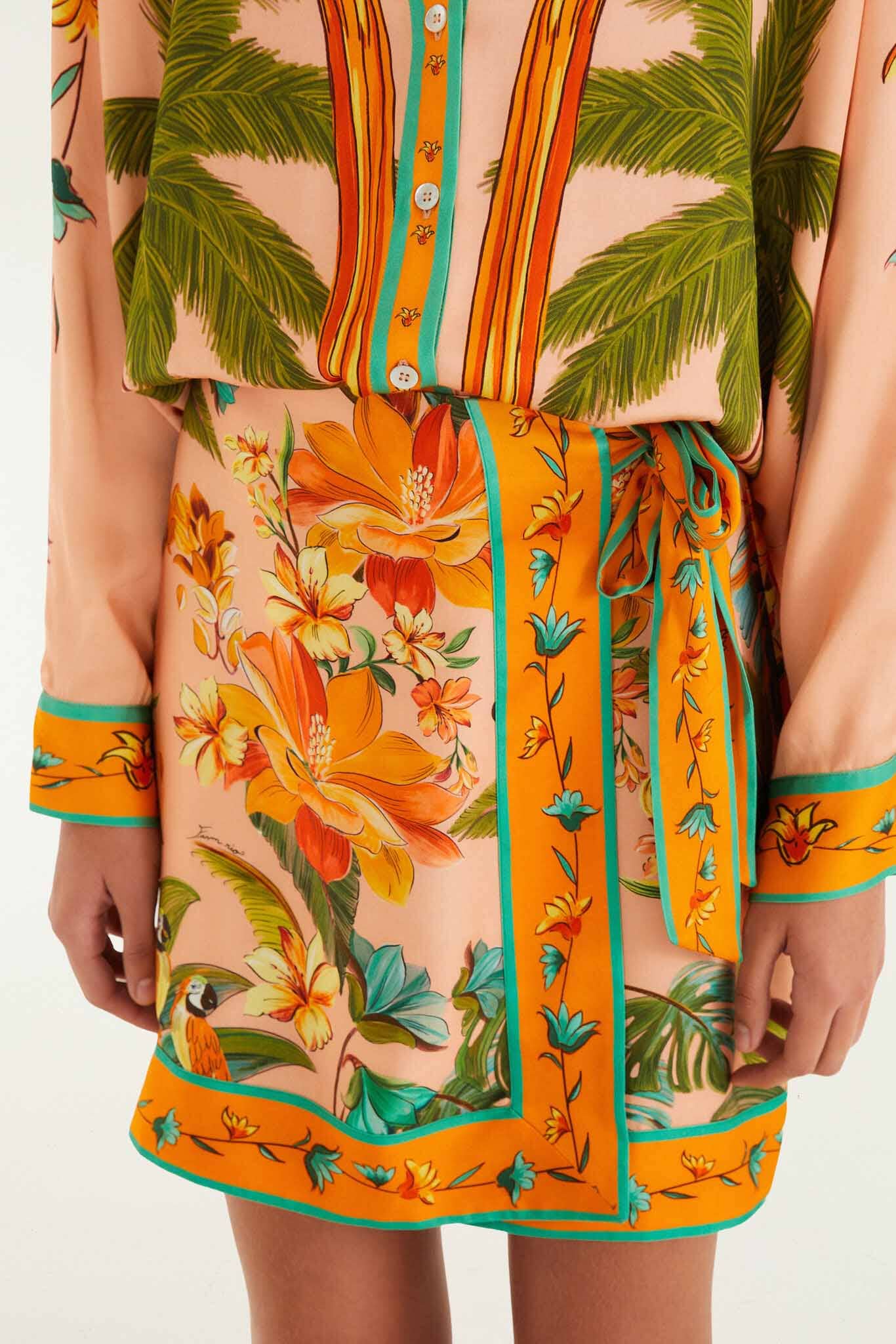 Multicolor Birds Mini Skirt Set
