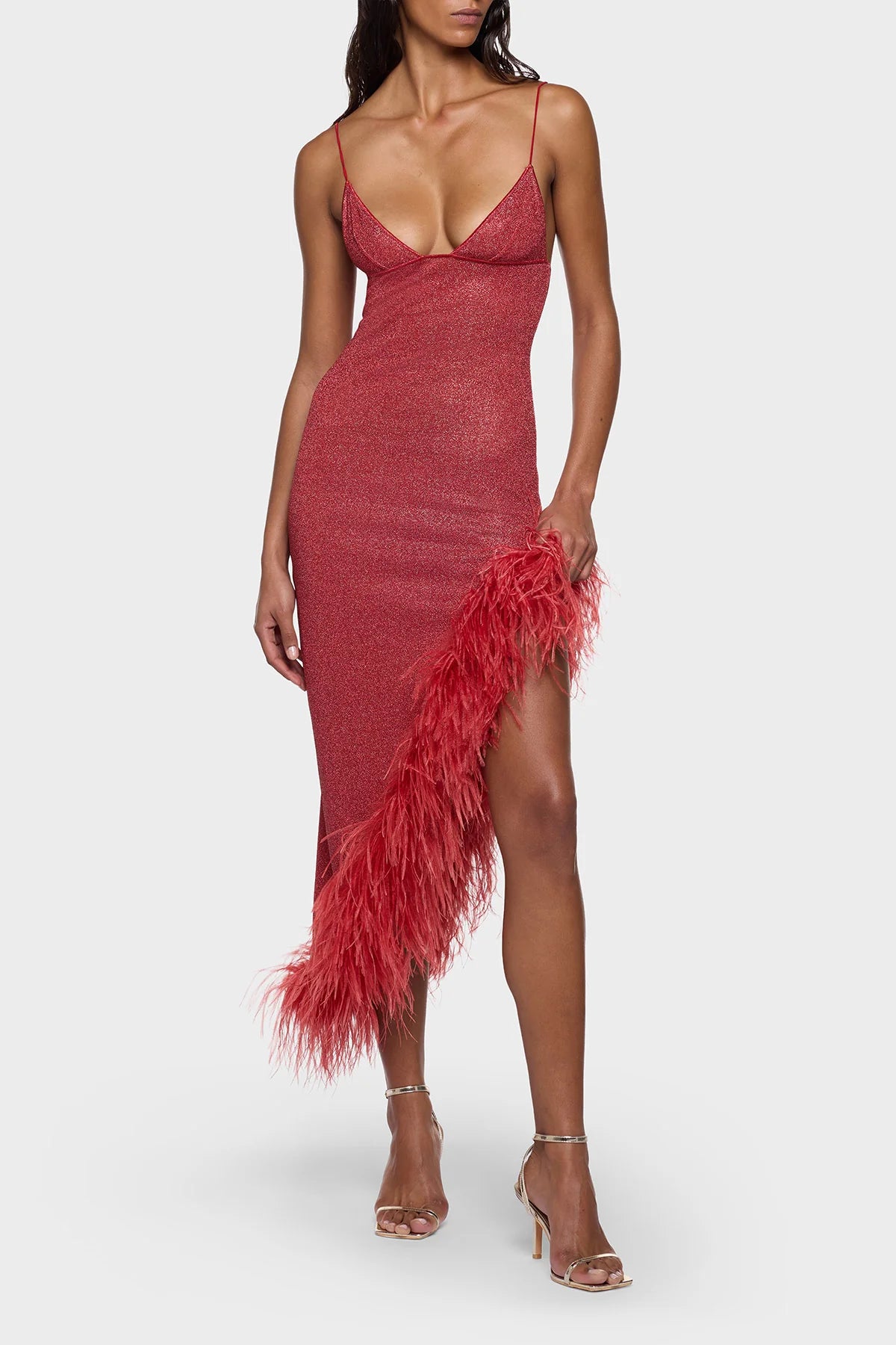 LUMIÈRE PLUMAGE ASYMMETRICAL DRESS -Coral
