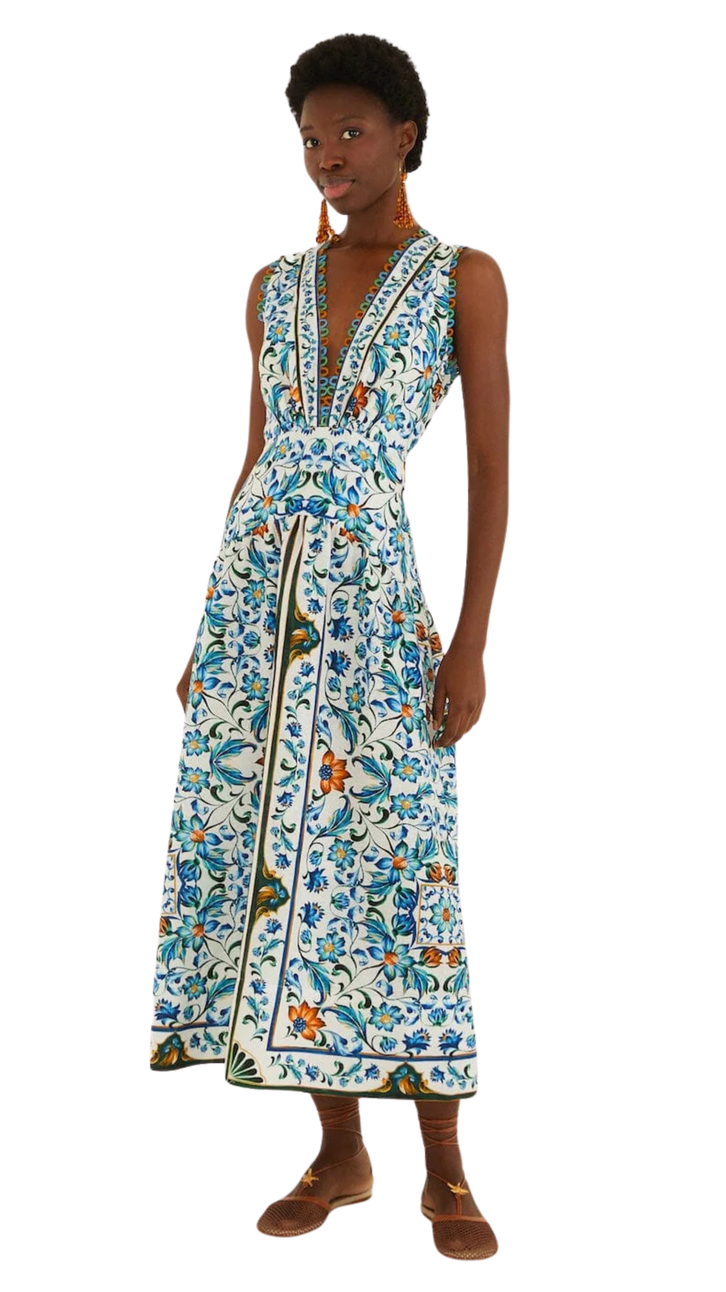 Off-White Flora Tile Scallop Maxi Dress