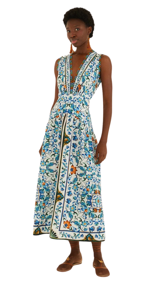 Off-White Flora Tile Scallop Maxi Dress