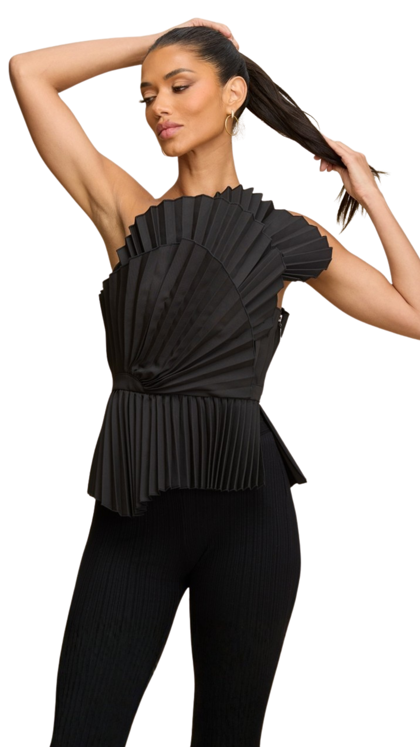 Black Fan Pleat Top