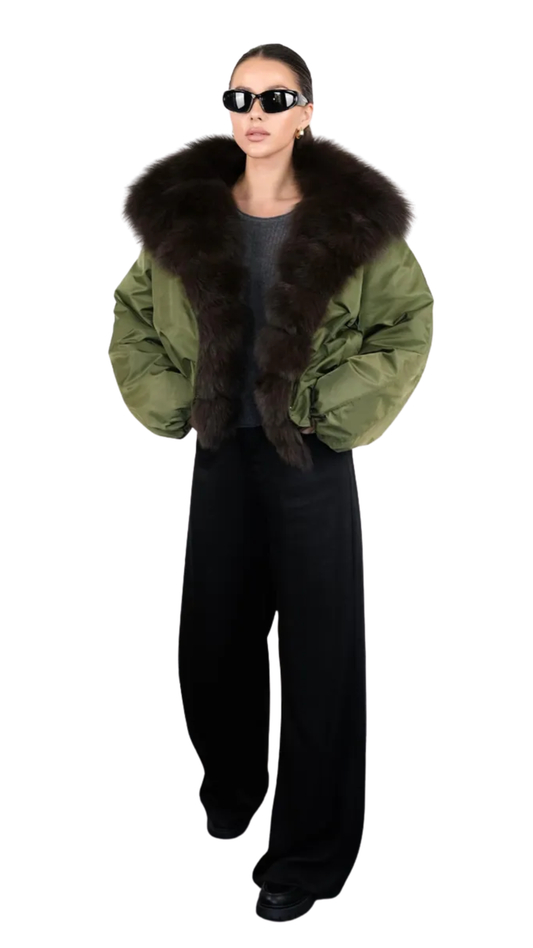 Olive Shadow Fox Fur Jacket