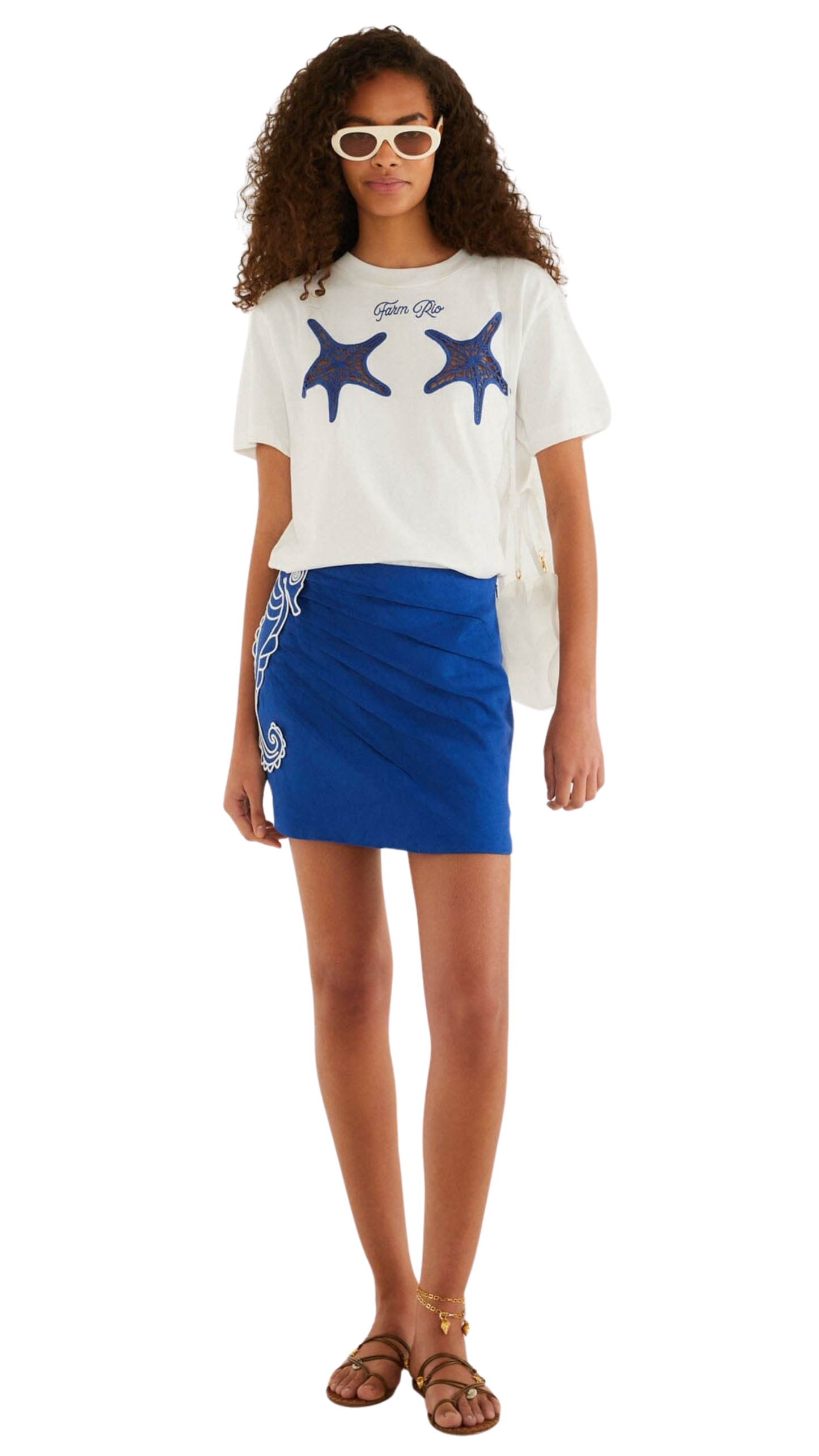 Blue Seahorse Embroidery Mini Skirt