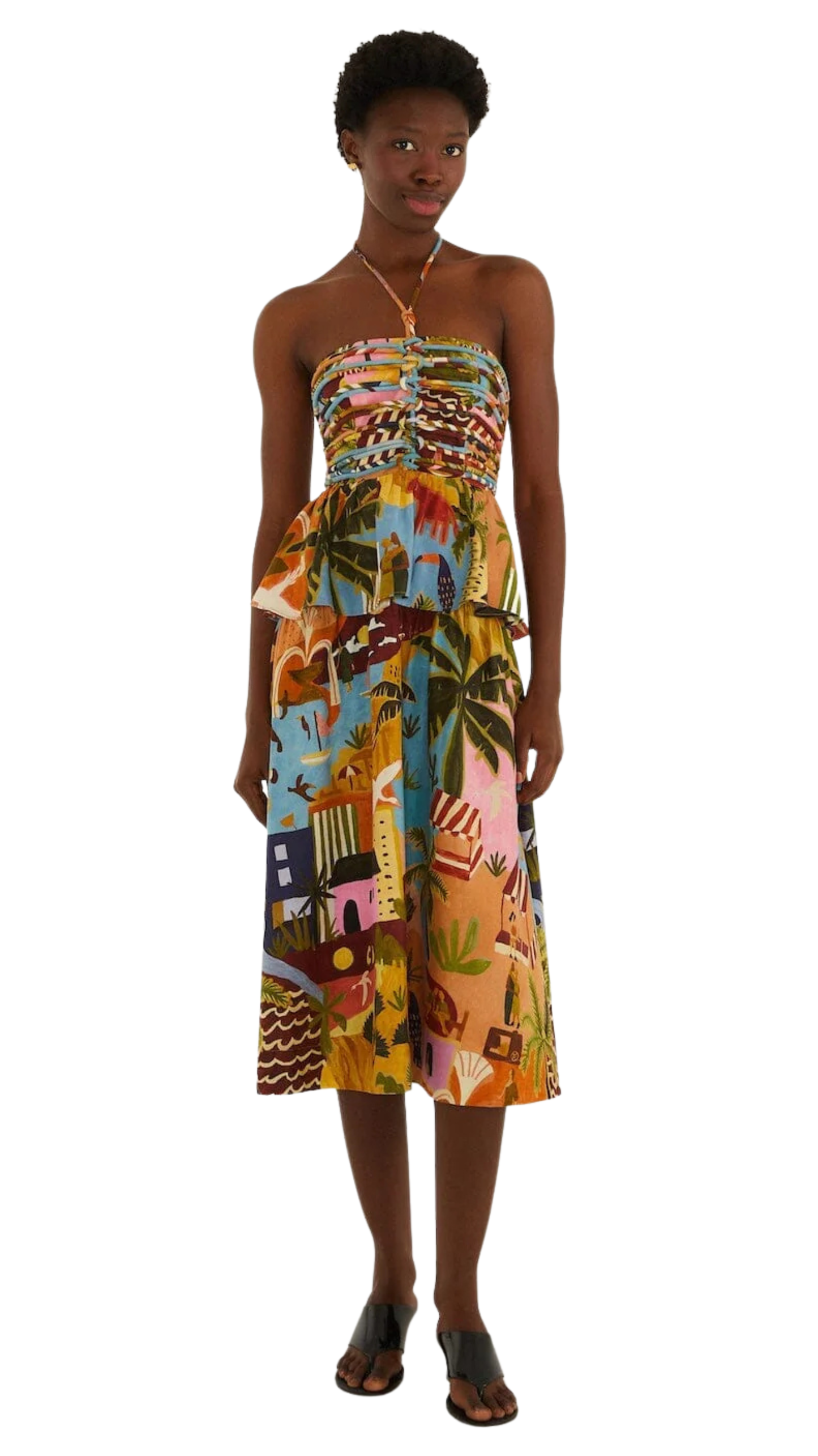 Multicolor Tropical Painting Midi Dress