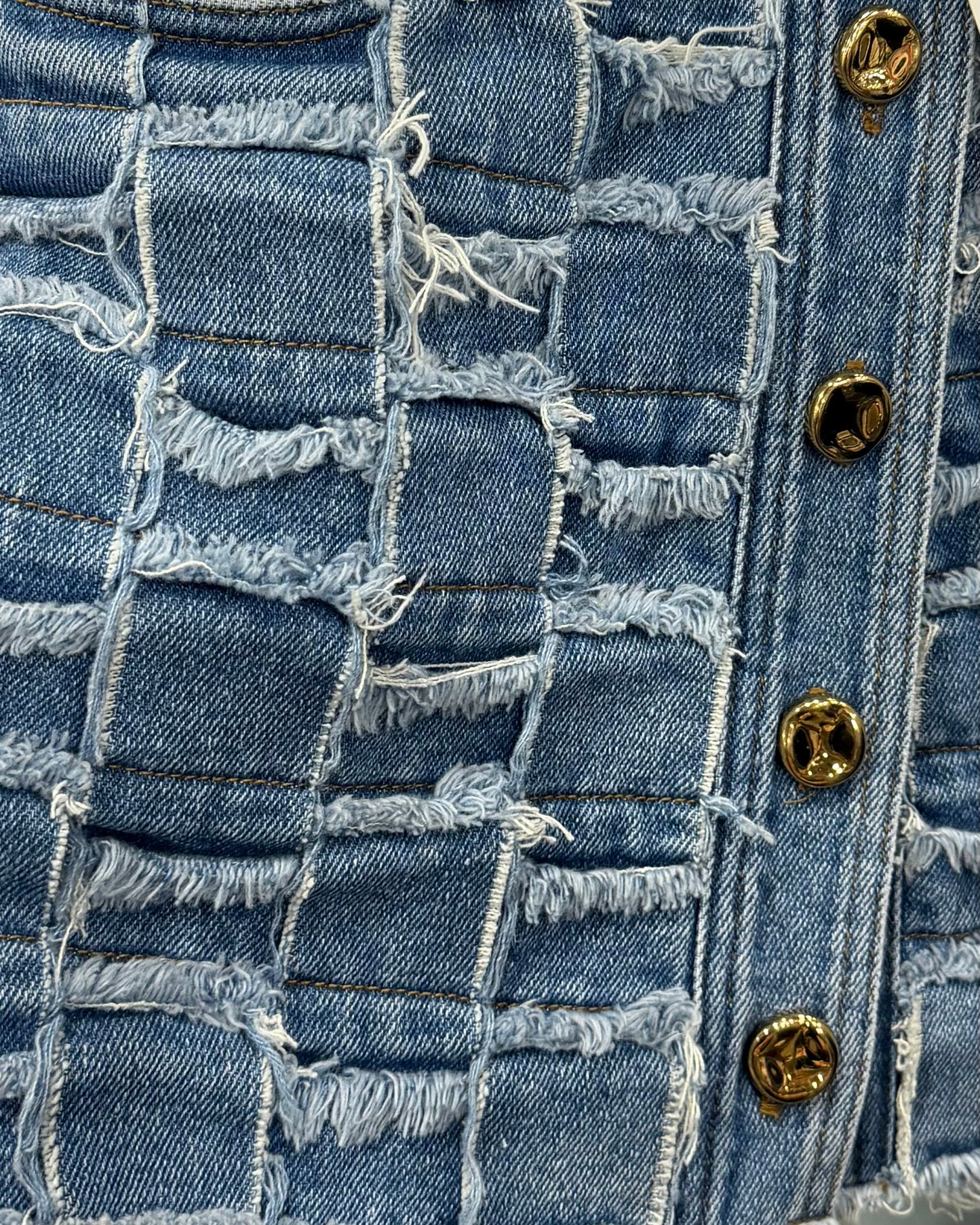 Indigo Textured Denim Mini Skort
