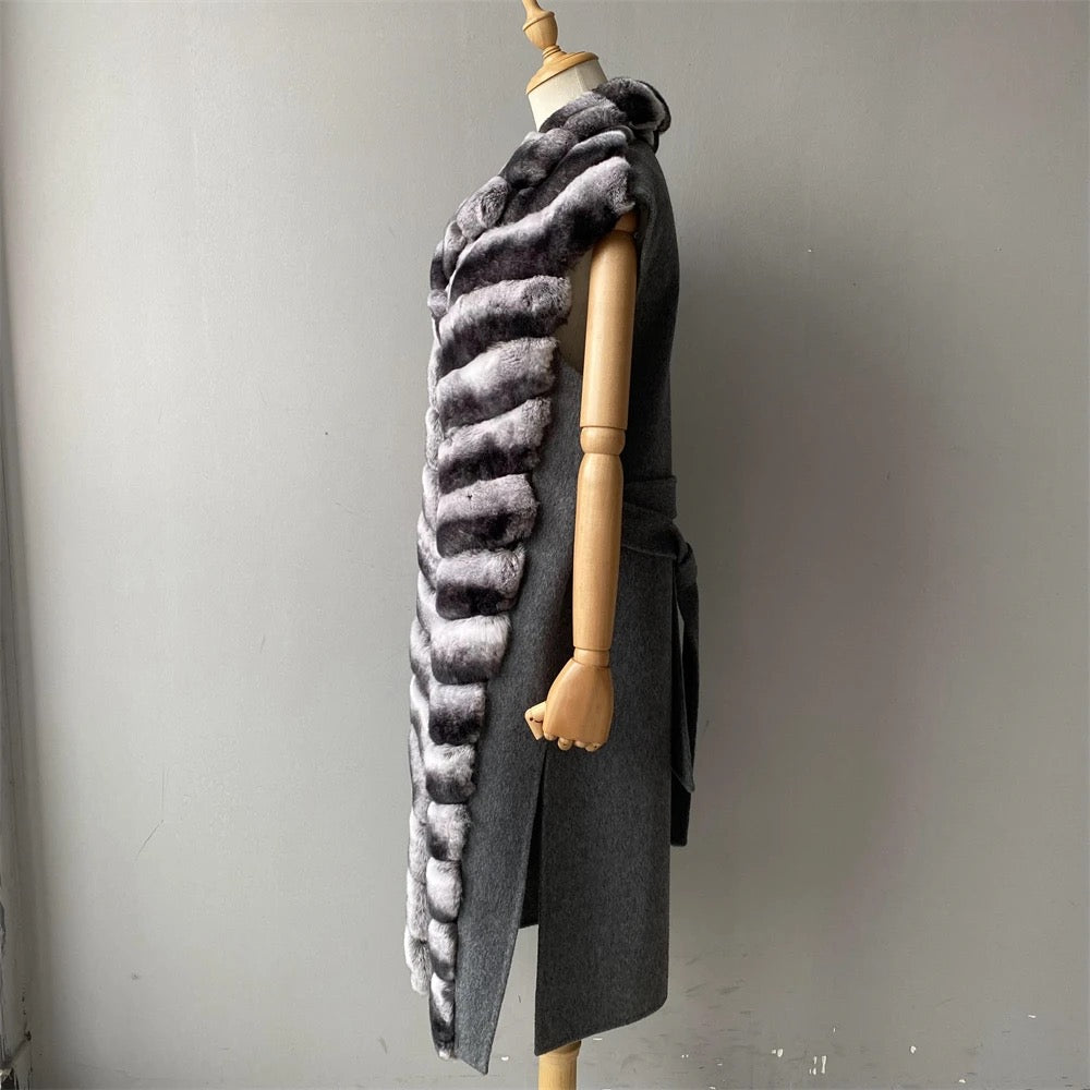 Budapest Cashmere Vest Rex Fur - Grey