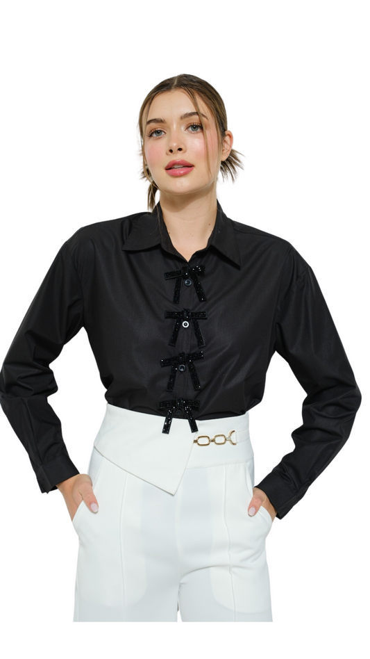 Sparkly Ribbon Shirt-Black
