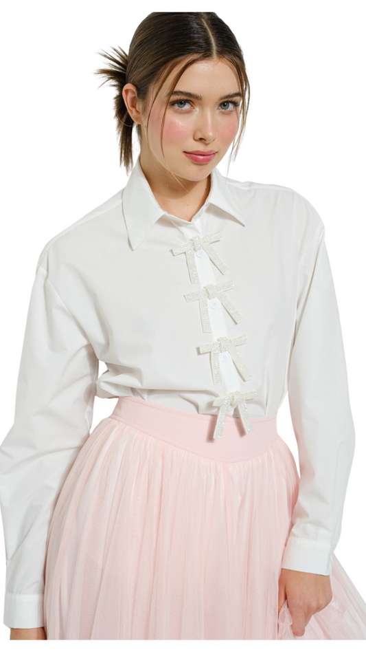 Sparkly Ribbon Shirt-White