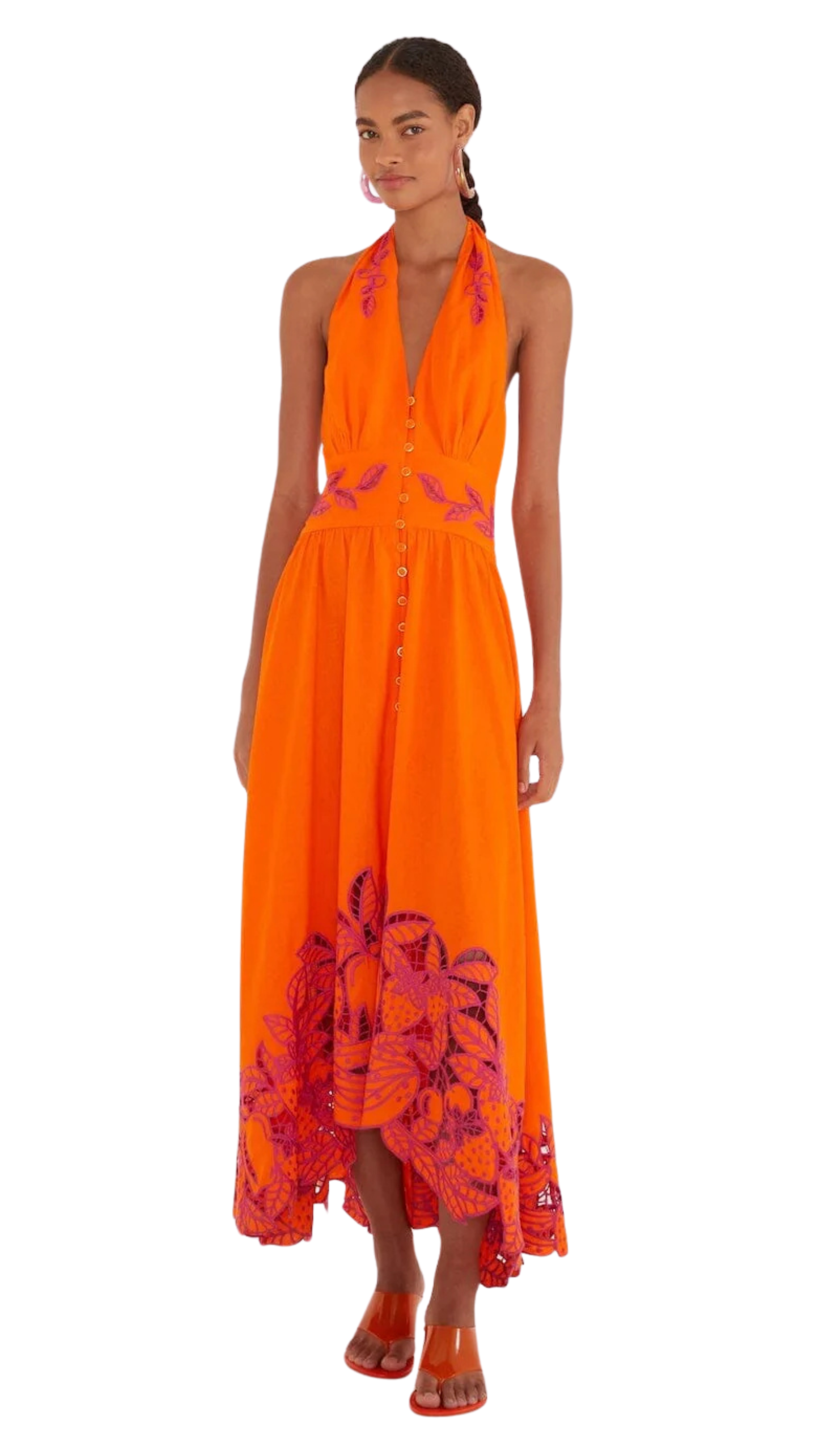 Orange Fruit Richelieu Artisanal Maxi Dress