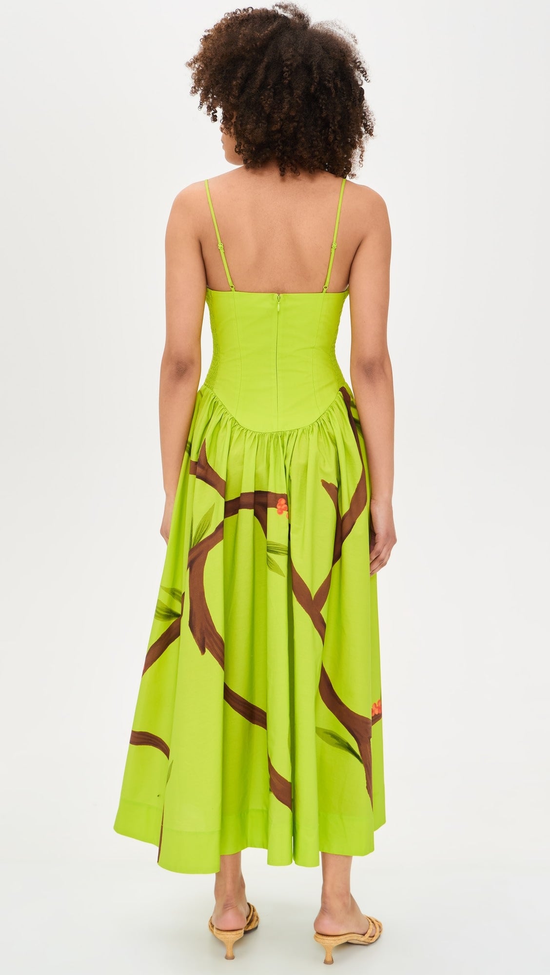 Green Birds Smocked Maxi Dress