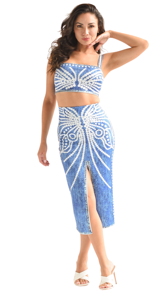 Denim Embellished Set