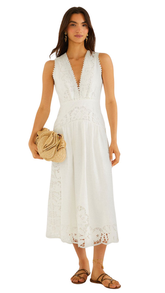 Off-White Richelieu V Neck Sleeveless Midi Dress