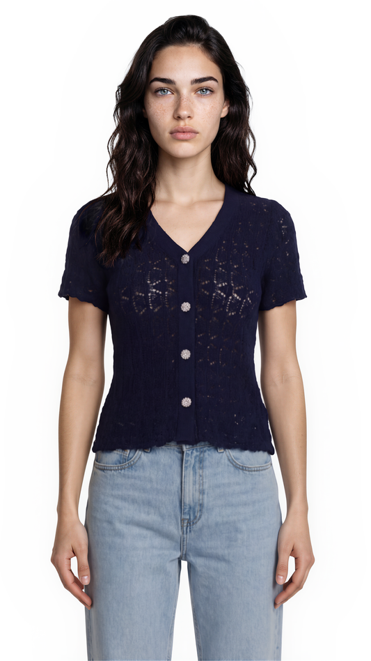 Midnight Knit Button Top