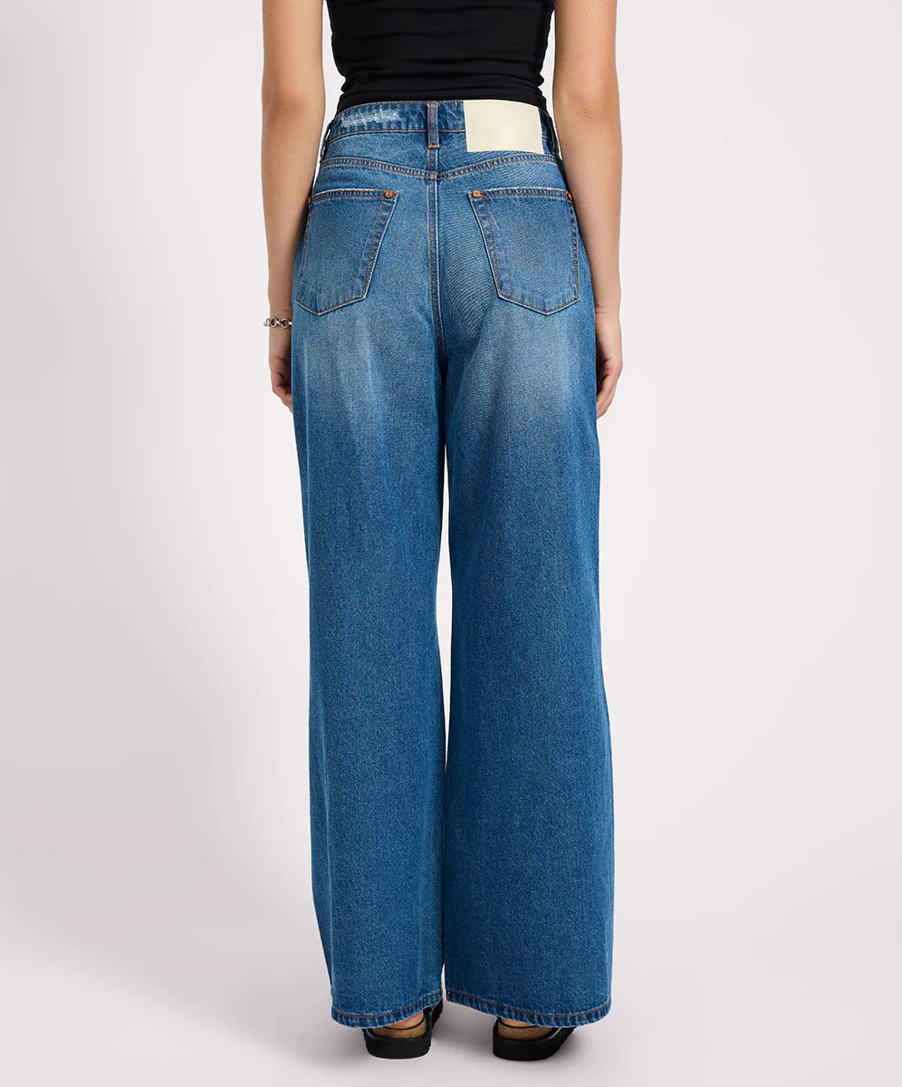 Love Machines Mid Waist Super Wide Leg Denim Jeans- Pacifica