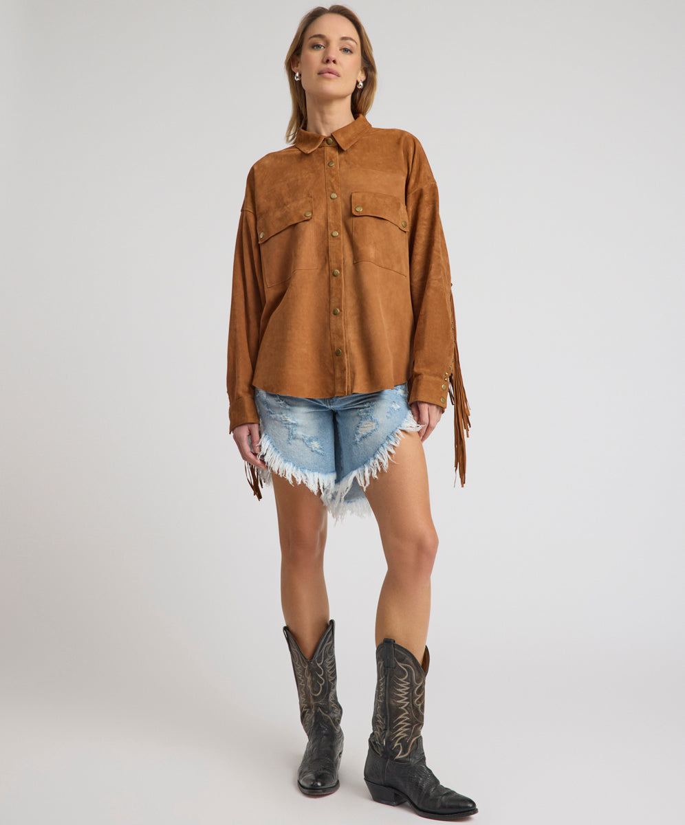 Frankies Low Waist Long Length Denim Shorts - Riviera Blue