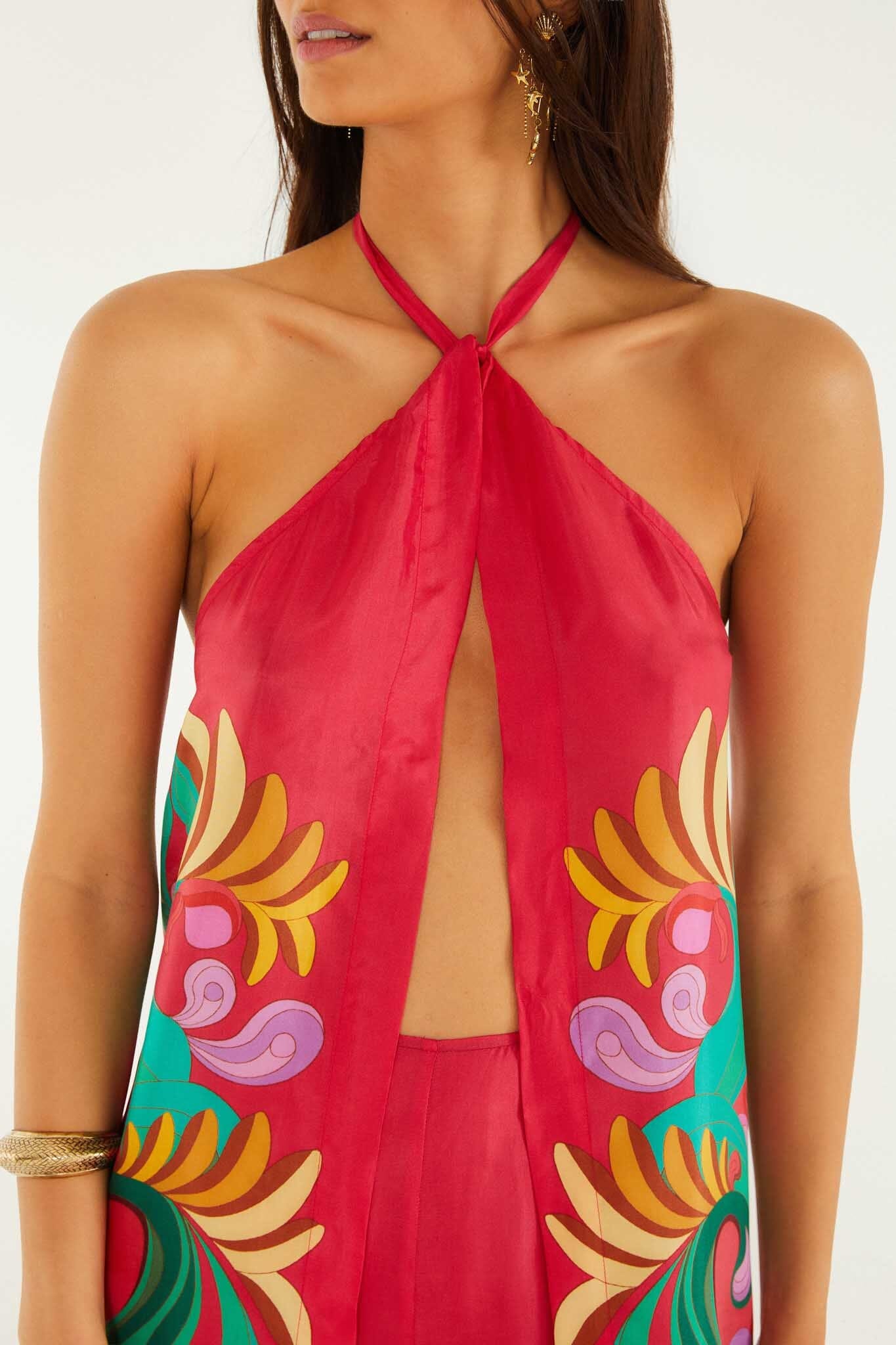 Multicolor Open Front Halter Neck Top