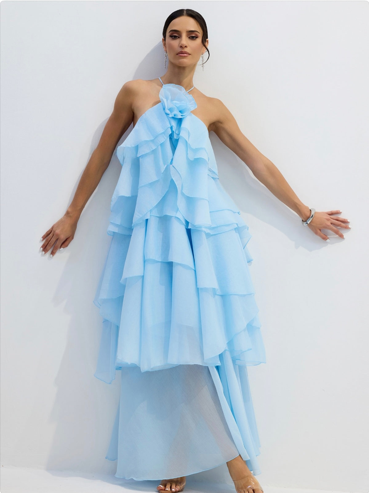 Sky Blossom Tiered Maxi Dress