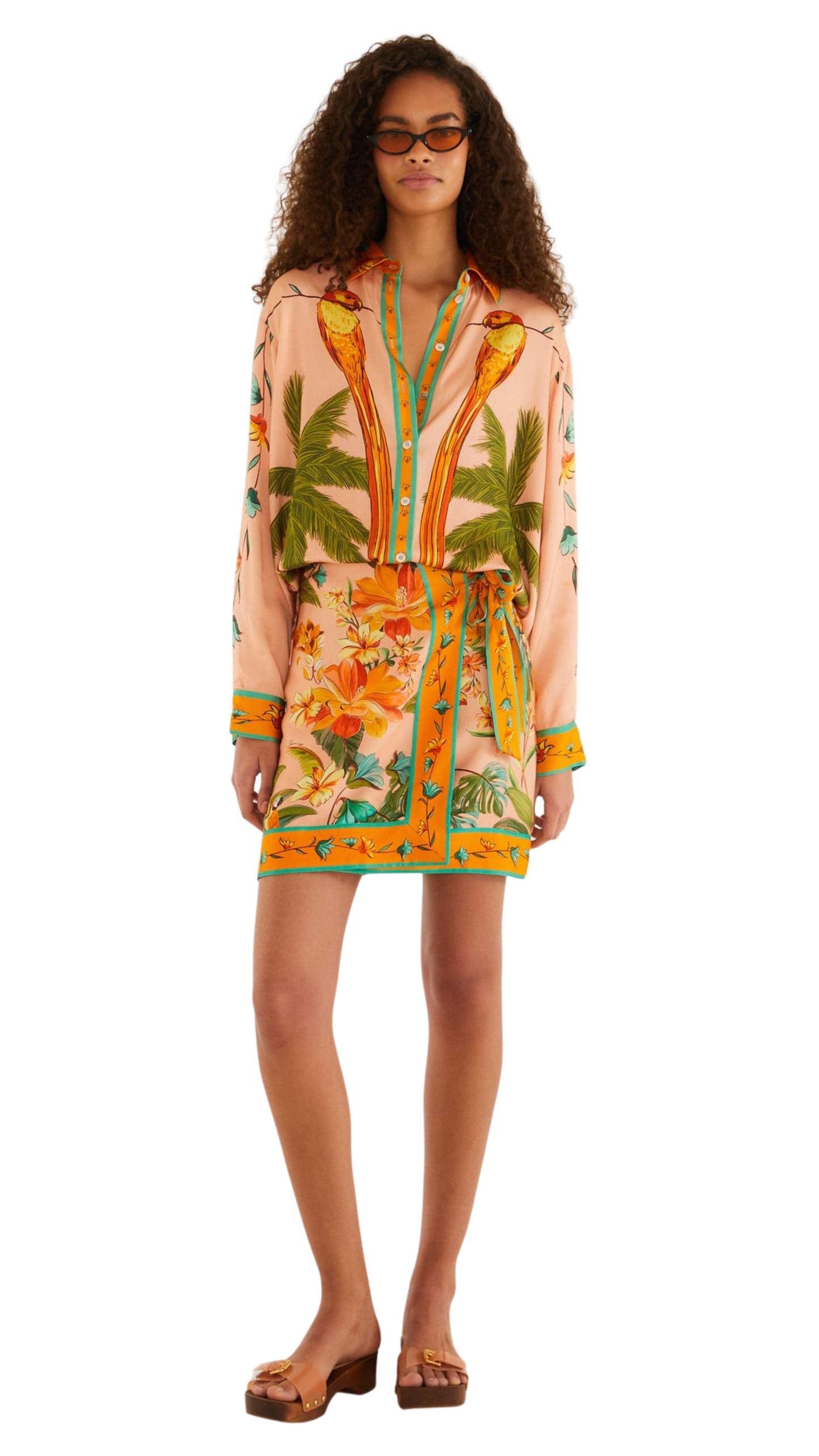 Multicolor Birds Mini Skirt Set