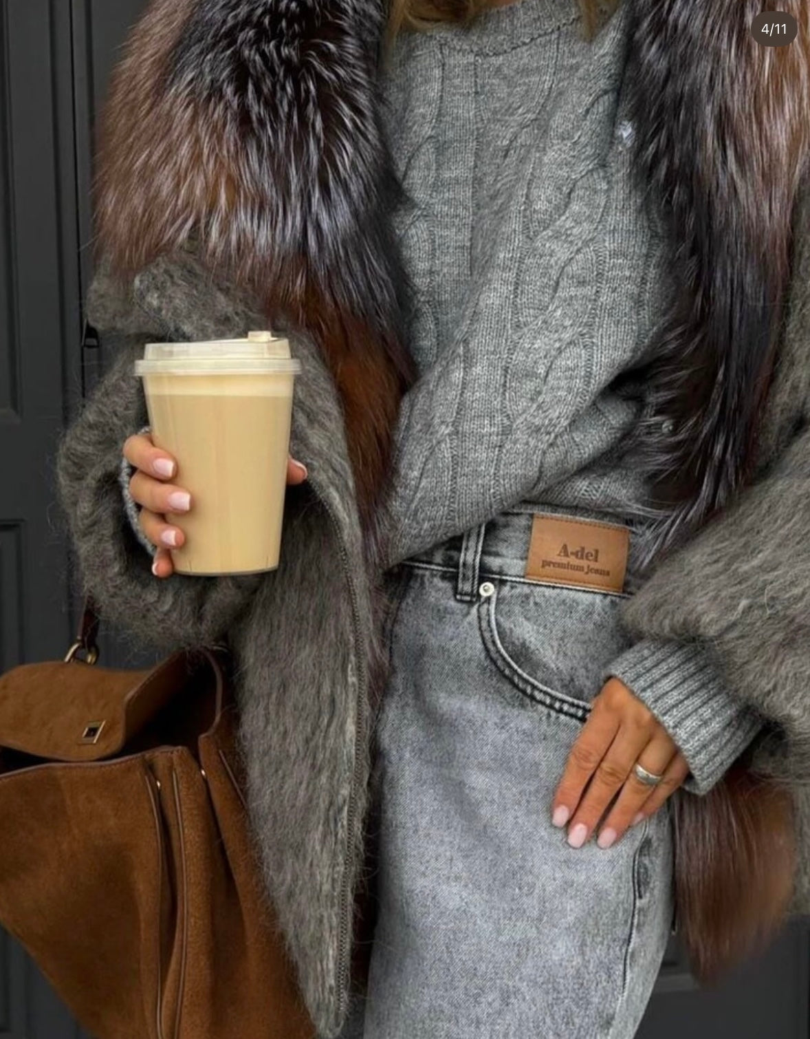 Arctic Silver Fox Fur Collar Jacket